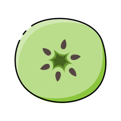 Fototapeta premium Vector image of a green apple slice in a hand-drawn children's style. Color vector illustration, badge, for product design, textile printing, business cards, logo, tattoos