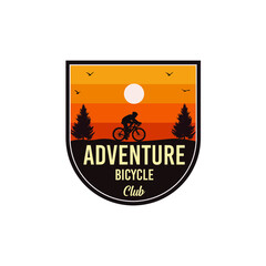 adventure bike club logo at sunset isolated on white background