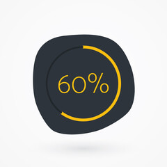 60 percent chart. Vector percentage infographic element. Gray Yellow isolated icon. Sign for download, progress, business data, financial figures, web design
