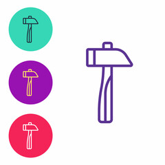 Set line Hammer icon isolated on white background. Tool for repair. Set icons colorful. Vector