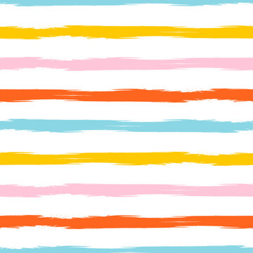 Horizontal colorful brush stripes seamless pattern. © FRESH TAKE DESIGN