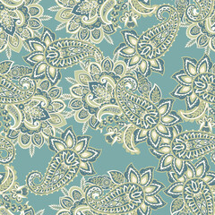 Fototapeta na wymiar Paisley Floral oriental ethnic Pattern. Seamless Vector Ornament. Damask fabric patterns.