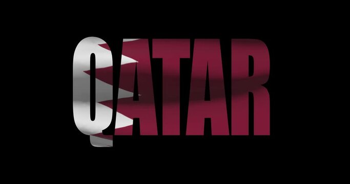 Qatar country name on transparent background. Word animation with waving national flag