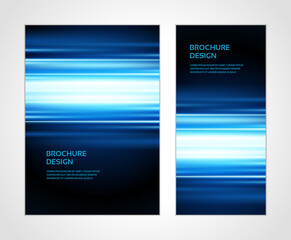 Fototapeta premium Blue gradient digital flow geometric stripes dynamic movement brochure set design template vector illustration. Innovation techno motion big data science abstract creative light hi tech communication