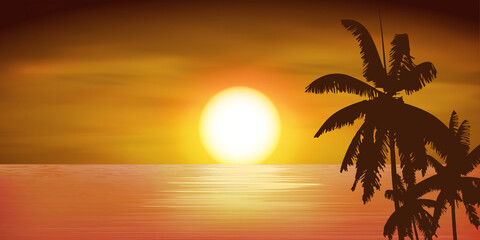 Fototapeta na wymiar beautiful sea at sunset with coconut tree