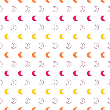 Colorful moon seamless pattern with white background.