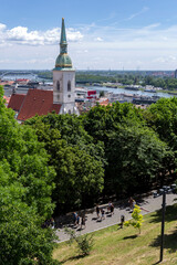 Fototapeta premium View of Bratislava from the castle hill with the St Martin's Cathedral in the foreground