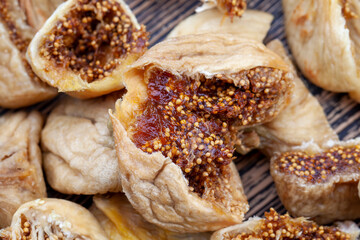 ripe dried figs with seeds during dessert preparation