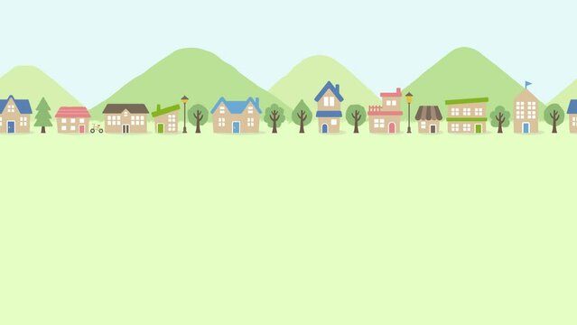 シンプルな田舎の街並みイラスト背景素材（ループ）