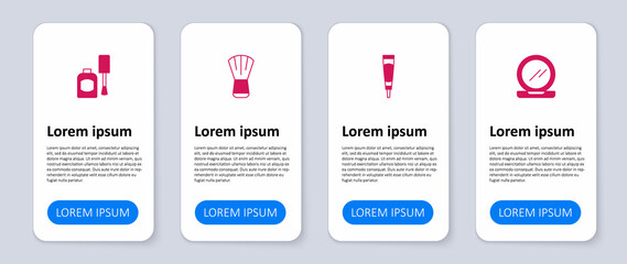 Set Makeup powder with mirror, Cream lotion cosmetic tube, brush and Bottle of nail polish. Business infographic template. Vector