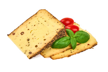 Traditional pepper cheese, isolated on white background.