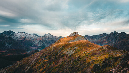 Tjeldbergtinden in Svolvaer, Lofoten in November. Landscape photo of a mountain in Norway