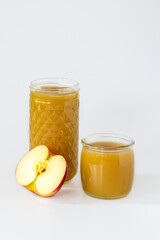 apple juice with pulp not filtered and not clarified, healthy delicious vitamin drink, banner, place for text