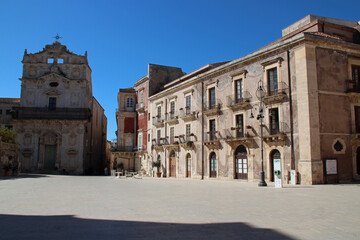 cathedral square and baroque church (santa lucia alla badia) in syracusa in sicily (italy) 