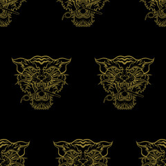 seamless tigers pattern barber tools shop colorful illustration