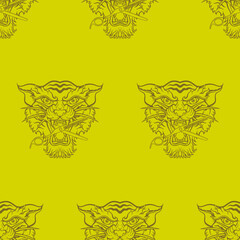 seamless tigers pattern barber tools shop colorful illustration