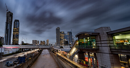 Fototapeta premium Traffic and train in Tel Aviv city, Israel