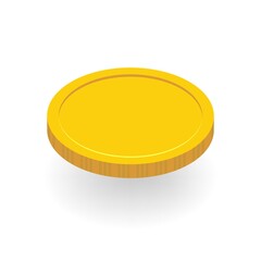 Isometric coin isolated on white background. Top view of coin icon in 3d style. Symbol of economy, financial concept. Vector template for golden money, token, blockchain design