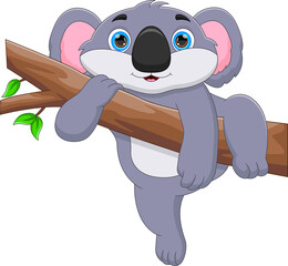 cartoon cute koala hanging on a tree