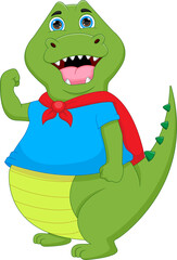 Fototapeta premium Cute Superhero crocodile cartoon on white background