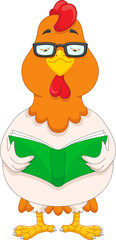 cartoon cute chicken reading a book
