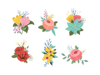 Set of different floral branch. Flower decoration. Spring season. Vector illustration
