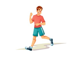 Vector flat cartoon man character runs isolated on empty background.Stylish young athlete doing sports,running-life scene,healthy sporty lifestyle social concept,web site banner ad design