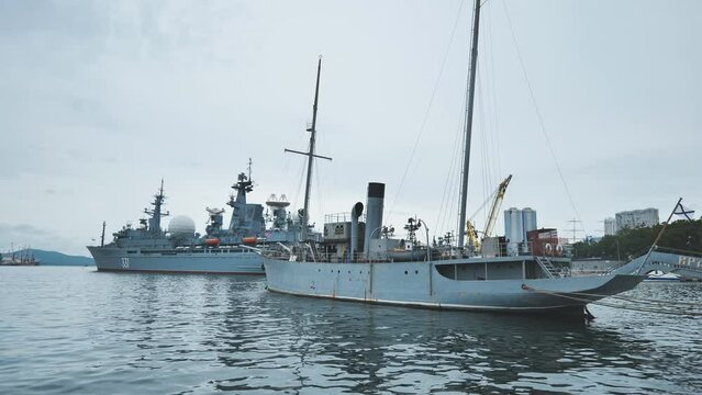 The warships of Vladivostok in the pier.