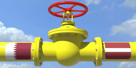 QATAR LATVIA oil or gas transportation concept, pipe with valve. 3D rendering