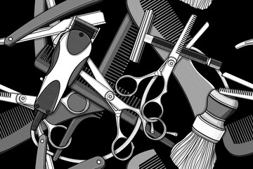  barber tools shop pattern illustration