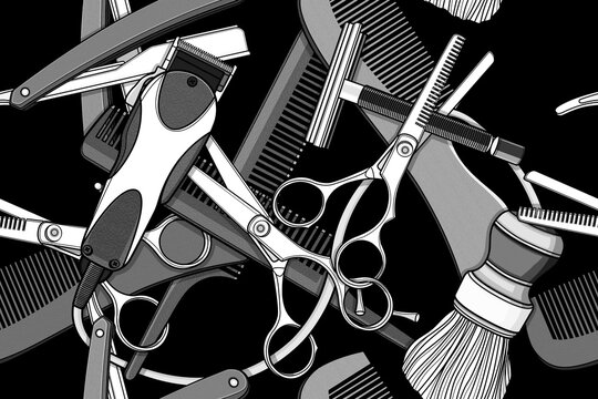  barber tools shop pattern illustration