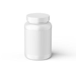 Big  Matte Plastic Jar Mockup for Sport Nutrition angle view isolated on white	