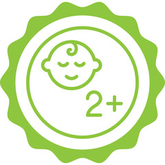 2+ baby friendly green stamp outline badge icon label isolated vector on transparent background