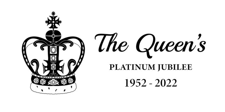 The Queen s Platinum Jubilee. Vector black and white banner design with royal crown silhouette. Celebration of Queen Elizabeth II bank holiday 2022.