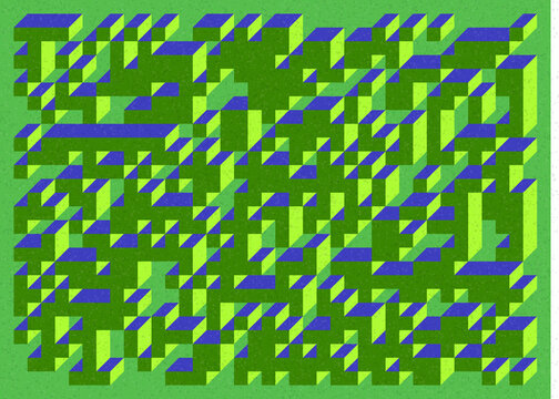 Implementation of Edward Zajec&rsquo;s &ldquo;Il Cubo&rdquo; from 1971. Essentially a Truchet tile set of 8 tiles and rules for placement art illustration