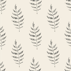 seamless simple monochrome leafs stamp pattern background , greeting card or fabric