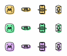 Set line 3d modeling, Augmented reality AR, Virtual glasses and icon. Vector