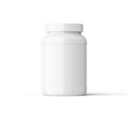 Big  Glossy Plastic Jar Template for Sport Nutrition front view isolated on white	