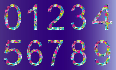 Set of colorful numbers from 0 to 9