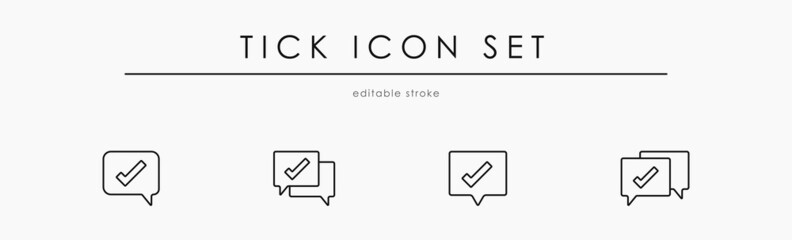 Check Mark in Speech Bubble vector Icon set. Tick checkmarks vector icons collection