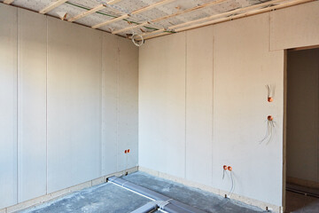 Corner in room and space in house building with walls