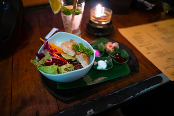 Restaurant meals on a table