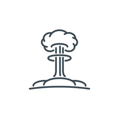 Mushroom cloud after explosion nuclear bomb single outline icon black isolated on white. outline symbol detonation mine. design element atomic war with editable thin line stroke. pictogram armageddon
