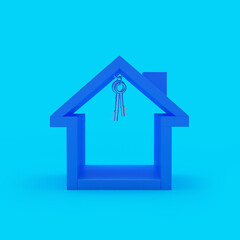 Blue house icon with keys. 3D illustration