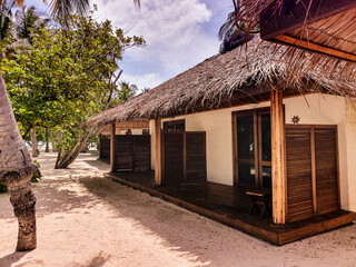 Fototapeta na wymiar Beautiful bungalow, tourist village in the Maldives.