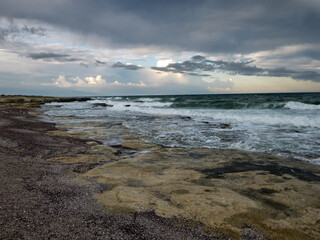 Fototapeta na wymiar Shell coast of the Caspian Sea.