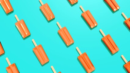 Popsicles turn arond on blue background 4k 3d looped animation. Summer mood render. National Ice-cream Day concept