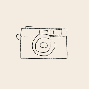 hand - drawn vintage camera on a light background . vector illustration