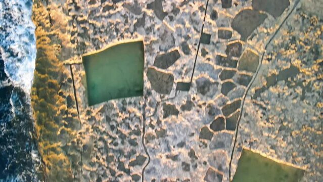 Aerial sunset view of Salt Pans in Zebbug, Gozo