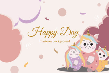 cute kawaii unicorn cartoon template background